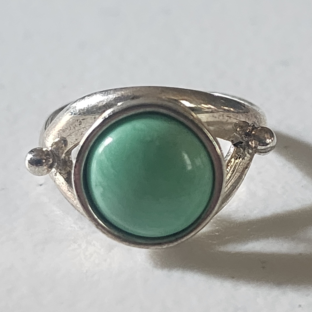Vintage Signed OP 925 Sterling Silver Green Stone Ring Sz 7 Southwest Boho